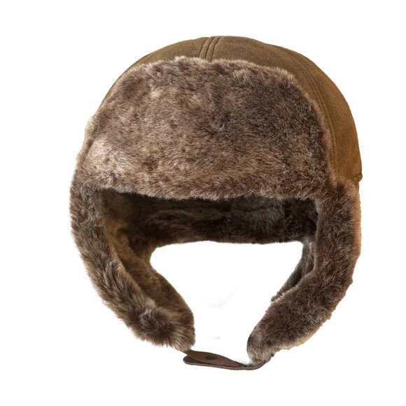 Shearling Sheepskin Leather Trapper Hat Aviator winter hat Ushanka with ear flap - Picture 4 of 8